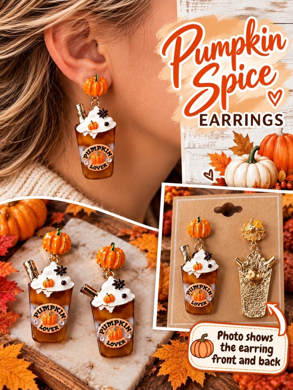 Pumpkin Spice Earrings - Orange Pumpkin Lover Dangle